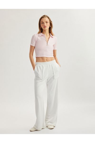 Koton Pink Crop Polo Neck T-Shirt