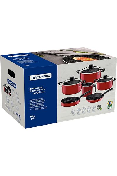 TRAMONTINA Since 1911, Made In Brazil - 9 Pieces Red Aluminum Cookware Set
