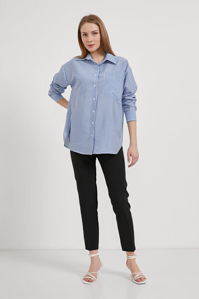 Arma Life Cămașă de bază albastră cu mânecă lungă în dungi pentru femei