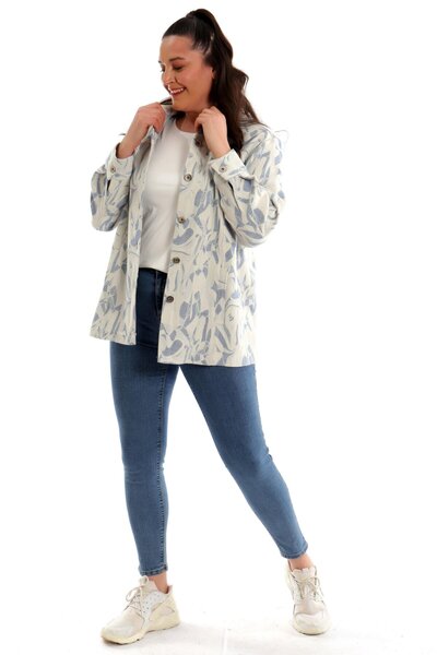 Trend42plus Μπουφάν μεγάλου μεγέθους με κουμπιά Jacquard Indigo