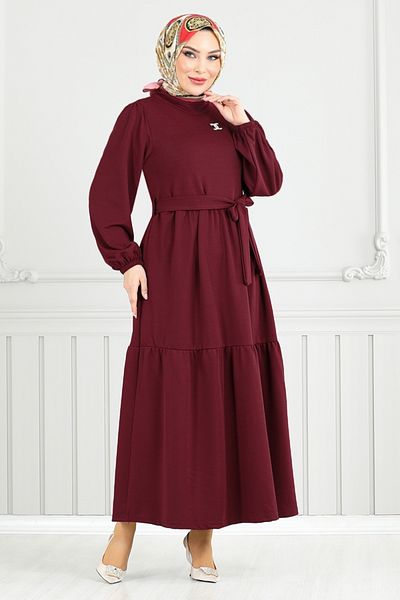 ModaMerve Μπορντό Καρφίτσα Φόρεμα Hijab 4518NFC915