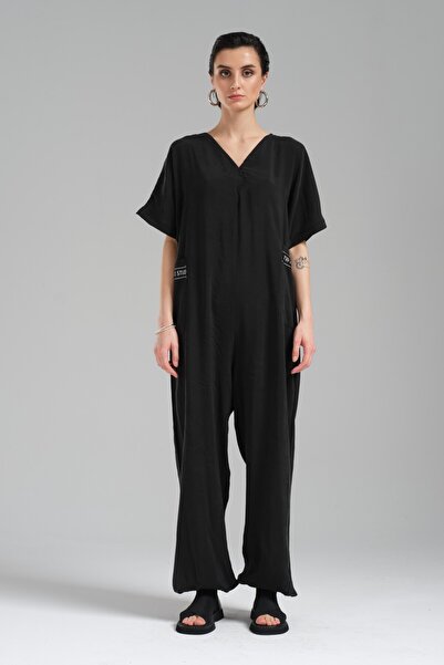 tw3 Women's Woven Fabric Short Sleeve Comfortable Fit Jumpsuit Salopet with P...