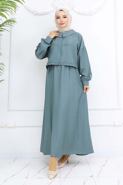 benguen Zippered Jacket Gilet Hijab Suit Çağla 2240
