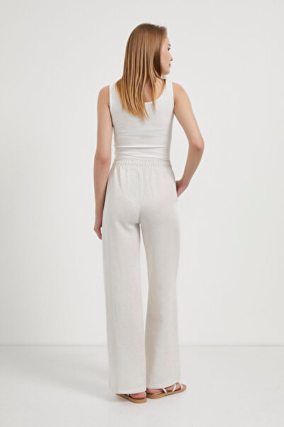 Arma Life Women's Elastic Waist Loose Ecru Baggy Linen Trousers