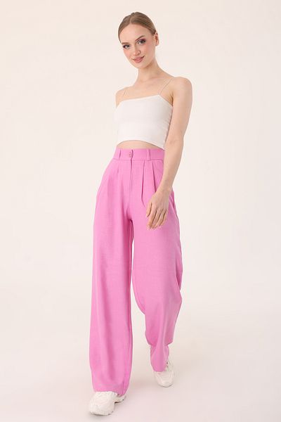 Hazel Women's Pink High Waist Linen Palazzo Pants