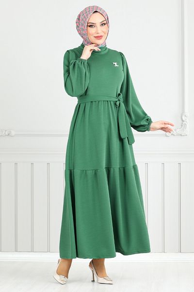 ModaMerve Φόρεμα Hijab με Σμαραγδένια Καρφίτσα 4518NFC915