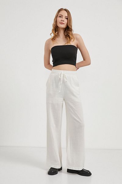 Arma Life Pantaloni largi albi pentru femei, cu talie elastică
