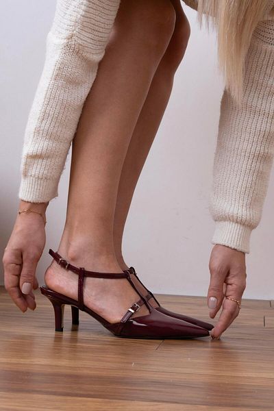 sovrana Detailed Heeled Belt Shoes - Burgundy Patent Leather