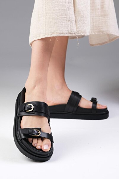 Mio Gusto Papuci de damă Marlis din piele naturală cu talpă cu platformă de culoare neagră