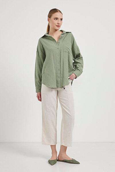 Arma Life Women's Summer Muslin Oversize Pocket Khaki Shirt