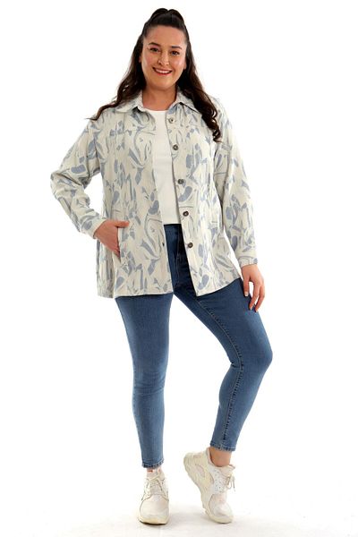 Trend42plus Plus Size Lighter Button Jacquard Indigo Jacket