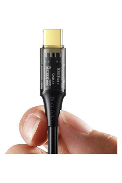 Mcdodo Ca-2090 Type-c 100w Şeffaf Başlıklı Süper Hızlı Data Aktarım Ve Şarj Kablosu Siyah-1.2 Metre