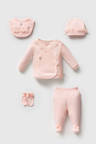 İmaj Baby Girl Butterfly Butterfly Guipure Lace and Bow 5-Piece Bodysuit Set1005068