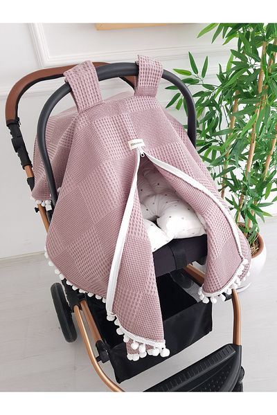 ilkimbebe Waffle Pique Zippered Baby Stroller Cover and Double Sided Heart Baby Stroller Cushion
