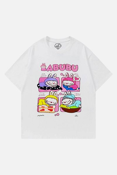 EFBUTİK White Unisex Labubu Sleepy T-Shirt