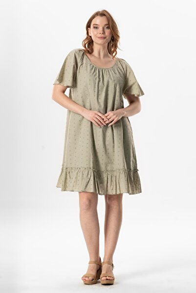 Eliş Şile Bezi Καλοκαιρινό φόρεμα με κοντό μανίκι Voile Katre Guipure Side Lace