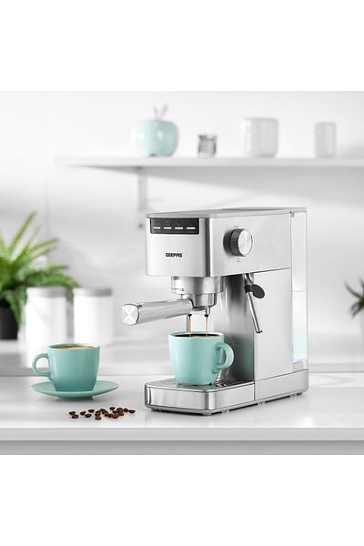 Geepas Espresso and Cappuccino Coffee Machine- GCM1415SS| E26 Platinum Series