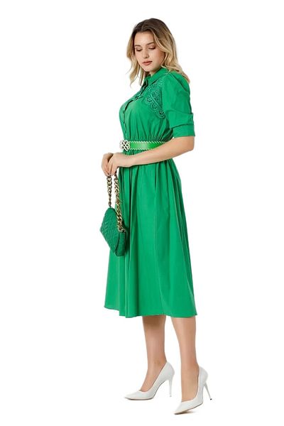 rapellin Rochie din poplin cu broderie și curea 1778-verde
