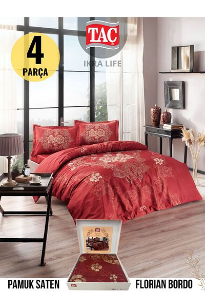 İKRALİFE Florian Burgundy V1 Double Satin Duvet Cover Set