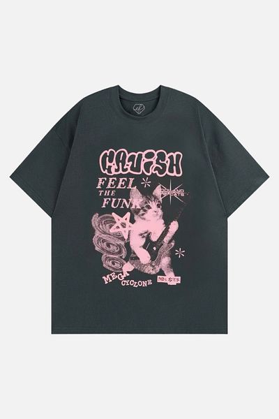 EFBUTİK Καπνιστό Unisex Unisex Cartoon Cat T-Shirt κιθάρας