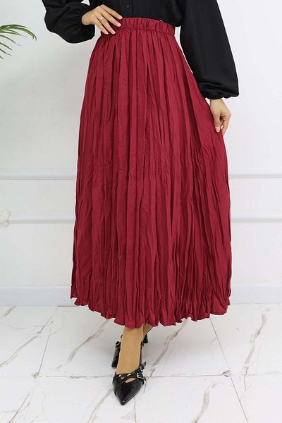 benguen Fusta Ridata cu Talie Elastic Rosie Claret Model 3435