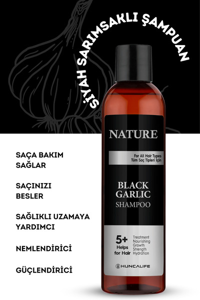 Huncalife Nature Siyah Sarımsaklı Şampuan, Dökülme Karşıtı, Besleyici Ve Onarıcı, 350 ml