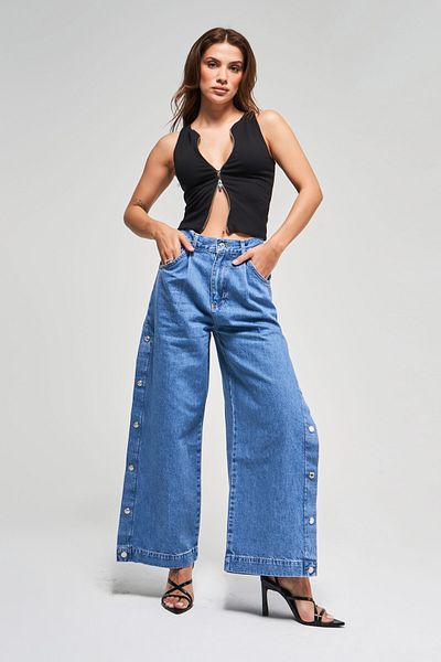 its basic Blugi de damă de culoare albastră Palazzo Jean Fit Yparalel Button Design Denim Jean