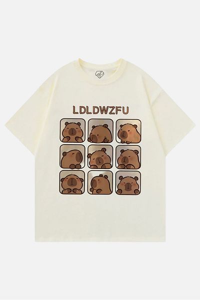 EFBUTİK Μπλουζάκι με κολάζ μπεζ Unisex Capybara 9 συσκευασιών