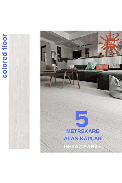 Renkli Duvarlar 5m2 Alan Kaplar Beyaz Model Pvc Floor Yapışkanlı Sudan Etkilenmeyen PVC Yer Döşeme Parkesi PARKE-P12