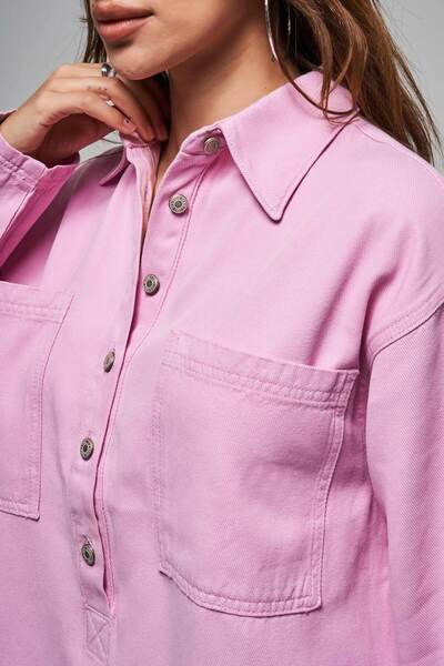 its basic Women's Pink Color 6S5-98 100% Cotton Front Pocket Denim Dress