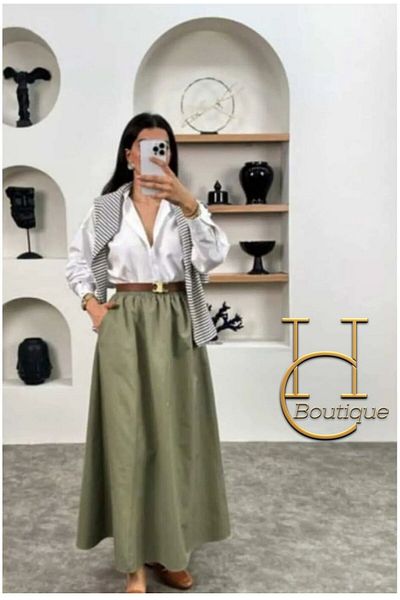 HC Boutique Langer Rock aus Popeline-Stoff - Filettasche und ungefüttert