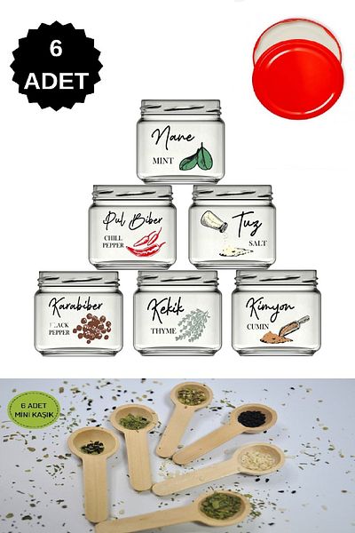 LİZYA BABY Luxury Spice Set Glass Jar Storage Container with Mini Spoon and Metal Tag