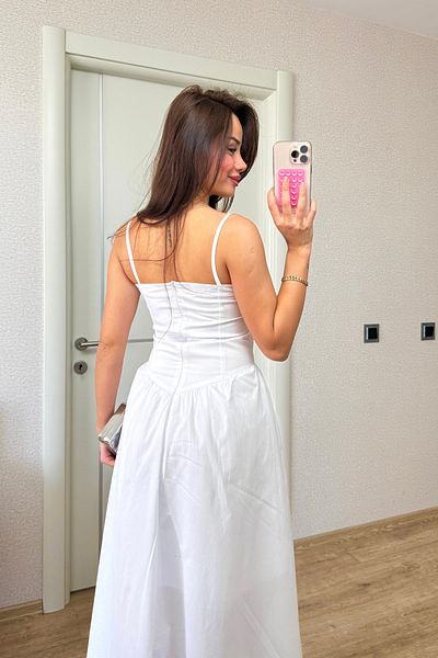 Deppot White Drape Detail Woven Strap Waist Tie Dress