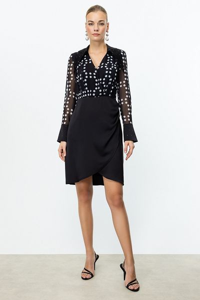 Ekol Black Chiffon Top Dress with Stones