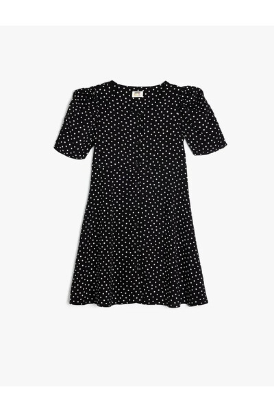 Koton فستان منقط بأكمام بالون فستان أسود للفتيات 5SKG80029AW