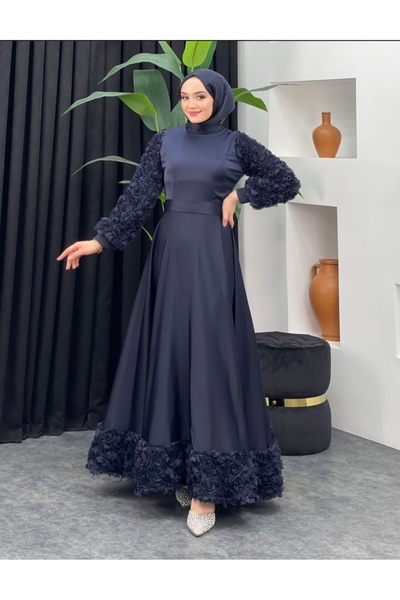 GÜZELLER Saten Kolları ve Eteği Gül Detaylı Söz İsteme Nişan Nikah Elbisesi Abiyesi