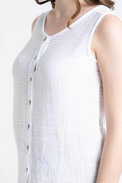 Eliş Şile Bezi Sleeveless Melis Summer Muslin Blouse White Byz