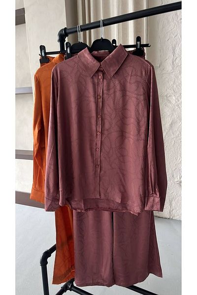 MODAGK Self Patterned Satin Pants Shirt Set
