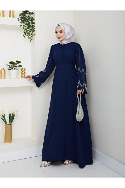 MY QILAM Номер 10 Moda Tesettur Одяг жіночий з рукавами Tasmed Abaya Сукня темно-синя 10nmr4003