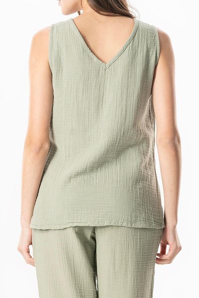 Eliş Şile Bezi Αμάνικη καλοκαιρινή μπλούζα Melis Olive Green