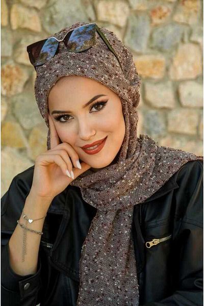 Aişe tesettür Burgundy Patterned Knitwear Hijab Beret