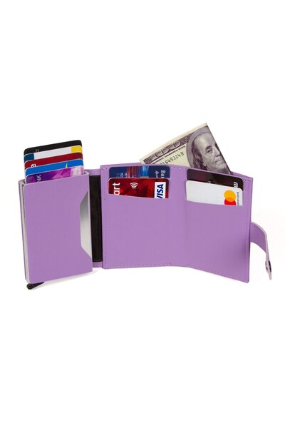 Newish Polo Ліла шкіра RFÍD захисний алюмінієвий автоматичний механізм картка та гаманець