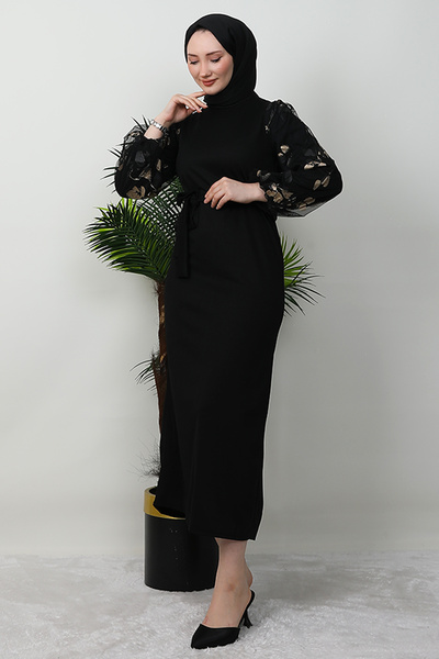 Giza Giyim Φόρεμα Hijab με φύλλα χρυσού μαύρο