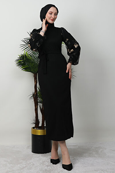 Giza Giyim Φόρεμα Hijab με φύλλα χρυσού μαύρο
