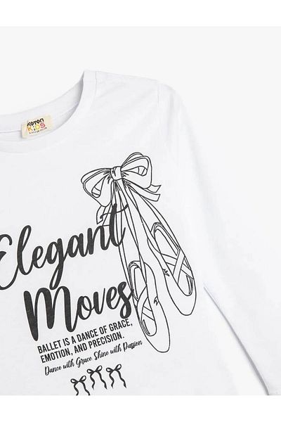 Koton Tricou alb pentru fete din bumbac cu mânecă lungă cu gâtul turn 5skg10419ak