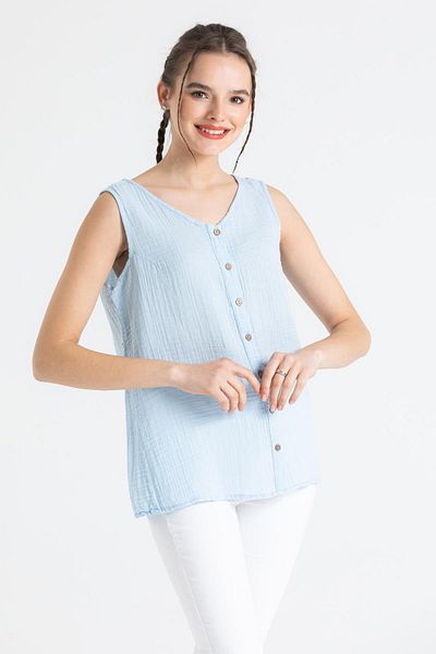 Eliş Şile Bezi Bluză Melis Summer Muslin fără mâneci Ice Blue Bmv