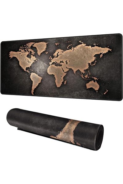 Fabienne Gaming Mouse Pad 90x40cm Non-Slip World Map Design Desk Pad Black/Bronze