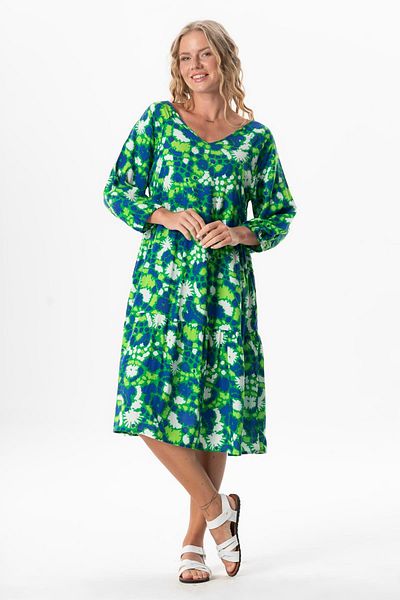 Eliş Şile Bezi Καλοκαιρινό φόρεμα με μισό μανίκι Viscose Esin V-Neck Midi μήκους Abstract Grass Old Syt çmn
