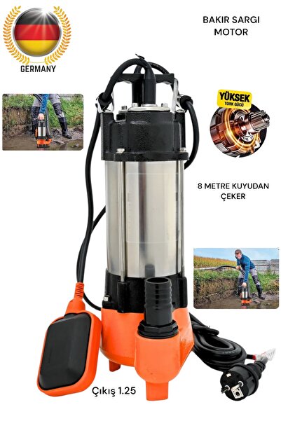 DYNAMİC MAX Italyan 3.5 Hp 100% Bakır Sargı Paslanmaz Bıçaklı Parçalayıcı Dalgıç Pompa Kirli Su Dalgıç Foseptik