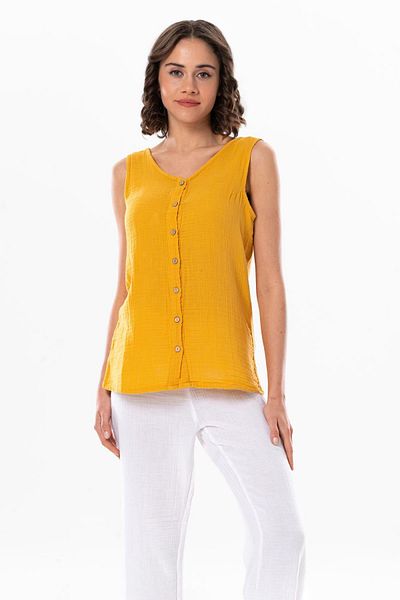 Eliş Şile Bezi Αμάνικη Melis Summer Muslin Μπλούζα Mustard Hrd